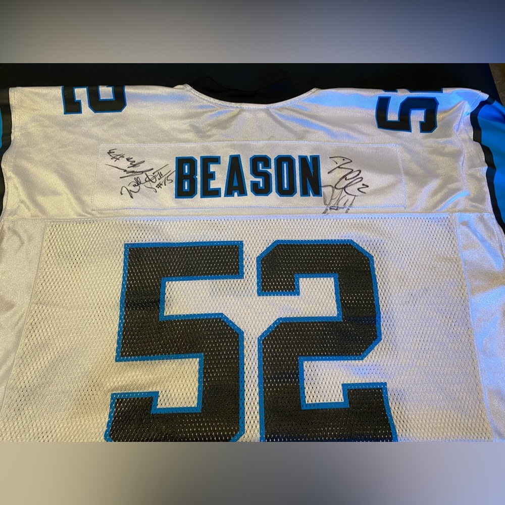 2010 Carolina Panthers #52 Jon Beason Autographed Jersey  XL Jimmy Clausen